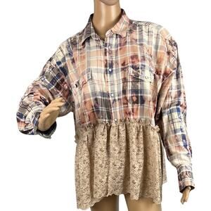 Wrangler Pearl Snap Upcycled Vintage Western Shirt Dress Boho Lace OS